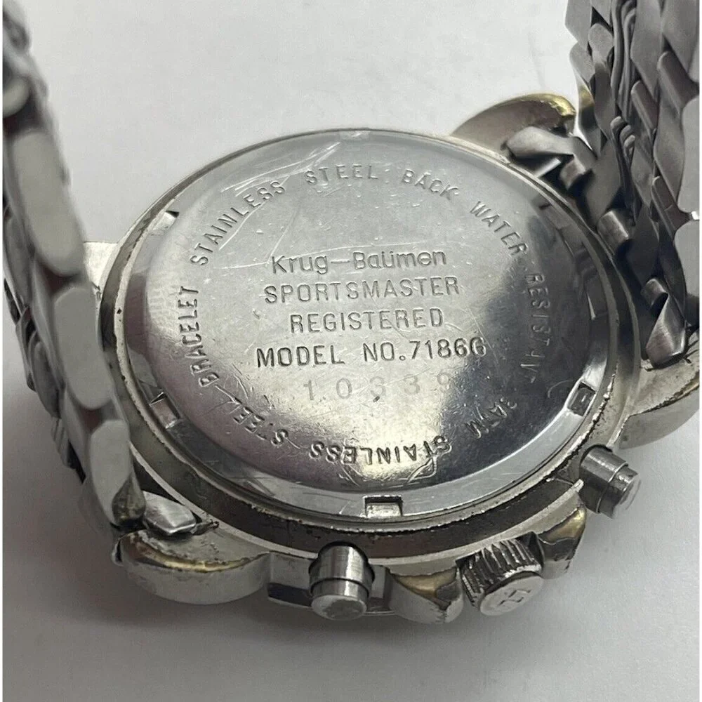 Krug-Baumen Sportsmaster Chronograph Men's Watch Date Tachymeter 7186G WR 3ATM